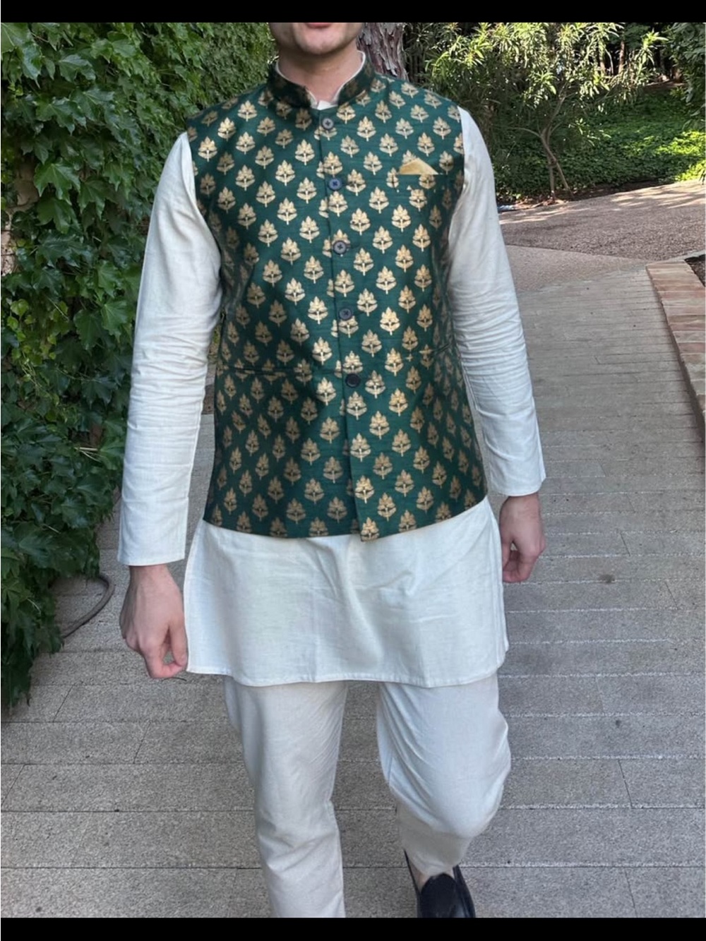Nehru Vest and Kurta, Emerald Green and Gold